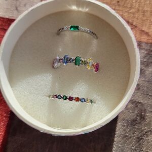 Vibrant Multi-Gemstone Silver Ring Trio
